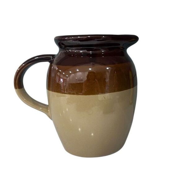 Vtg Stoneware Pitcher Jug 6" Two-toned Brown Glazed Finish Pottery With Handle - Picture 1 of 11